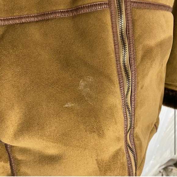 Vintage Lady Hathaway Tan Brown Faux Suede Zip Front Jacket W Faux Fur Collar M - Picture 6 of 16